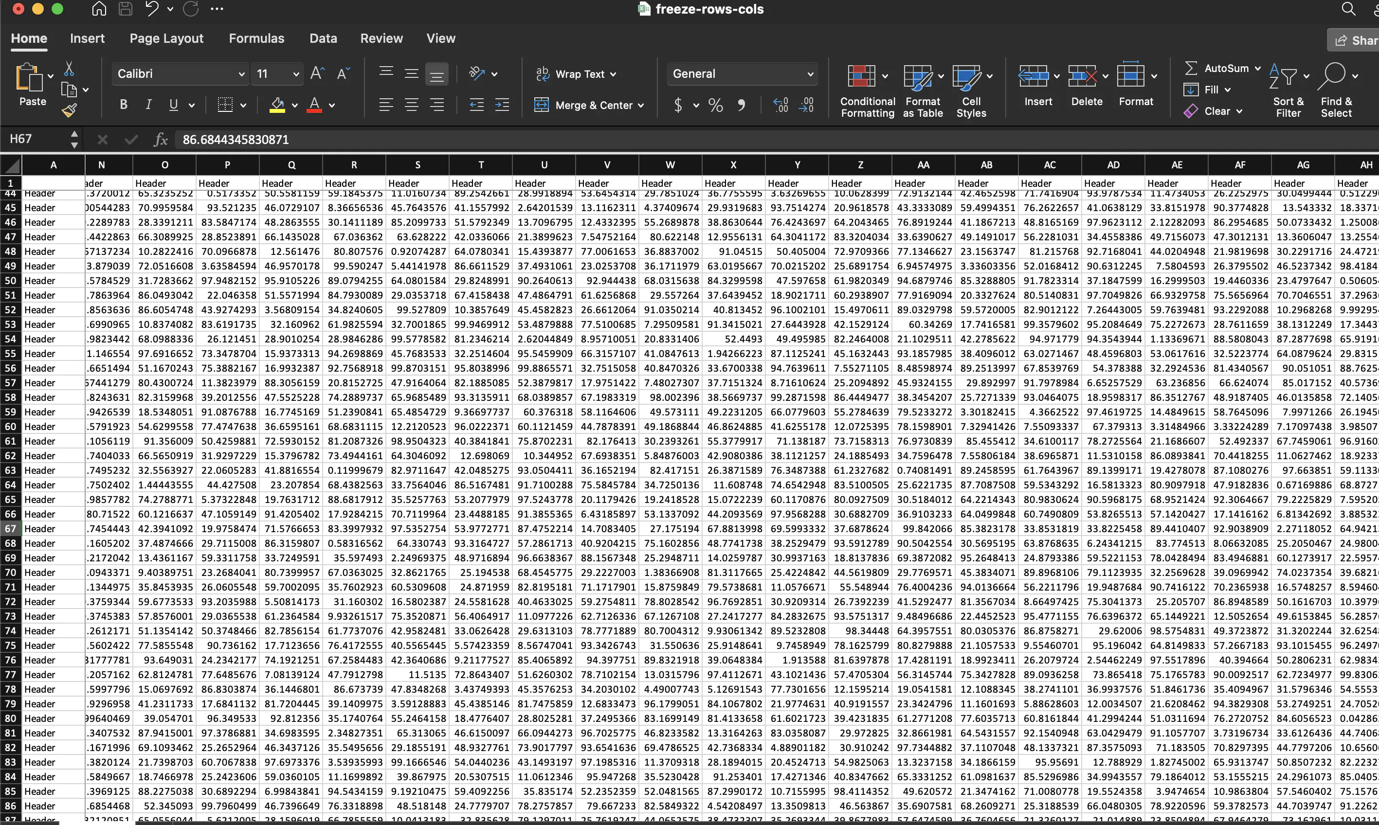 sample spreadsheet with frozen cols and rows