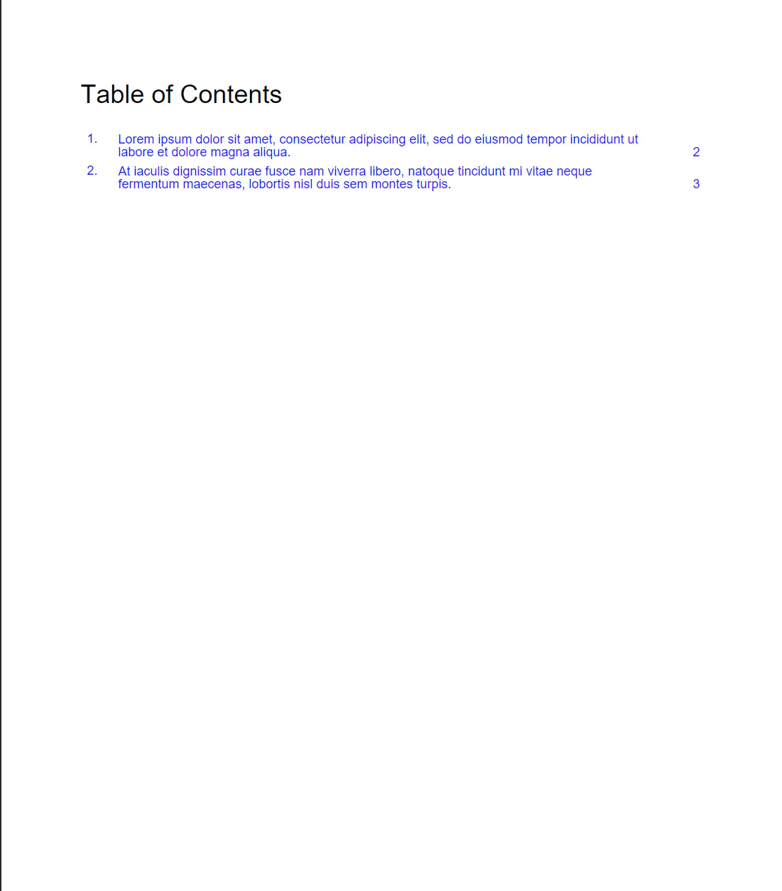 Custom Table of Contents