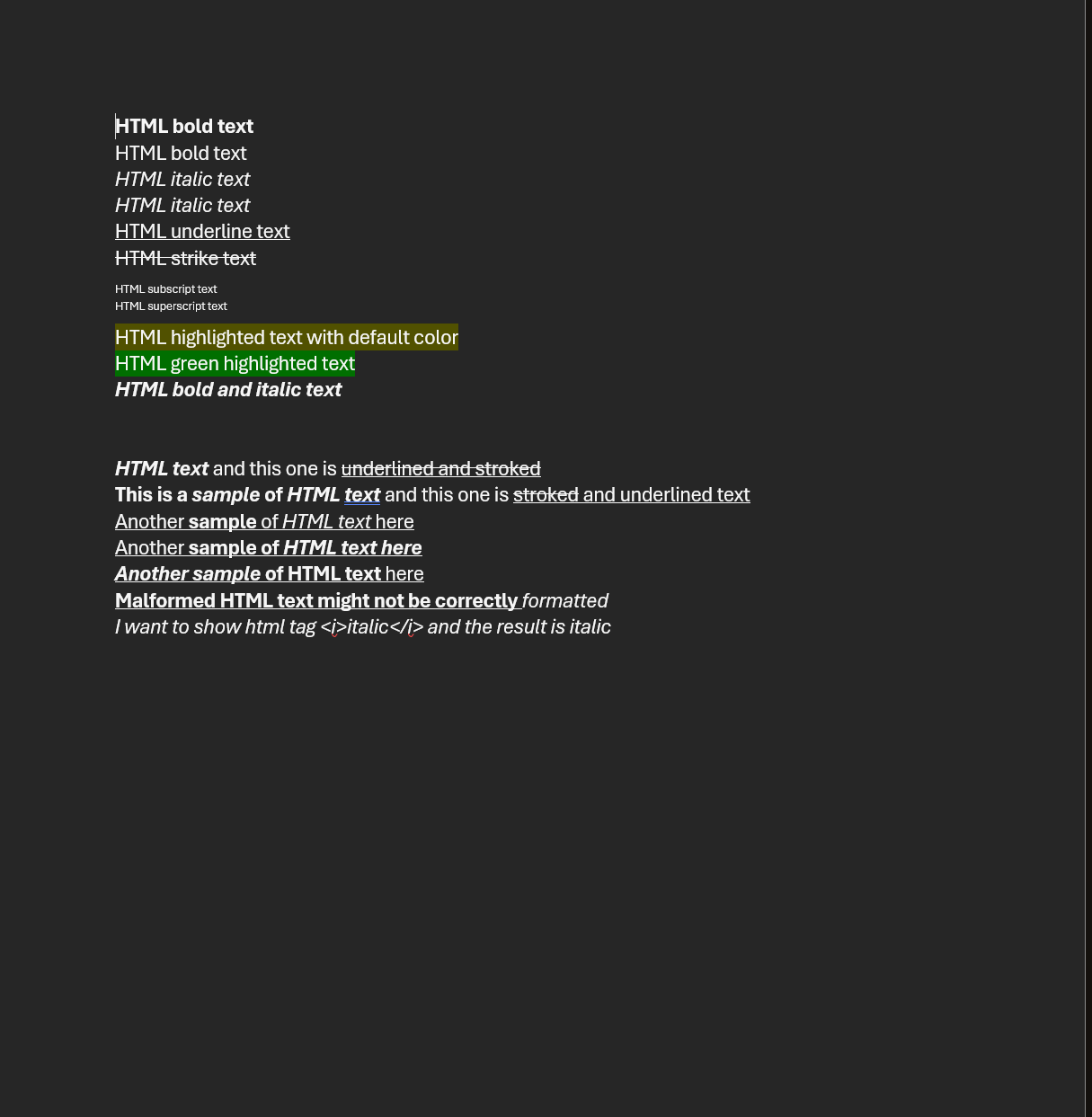document with different formats