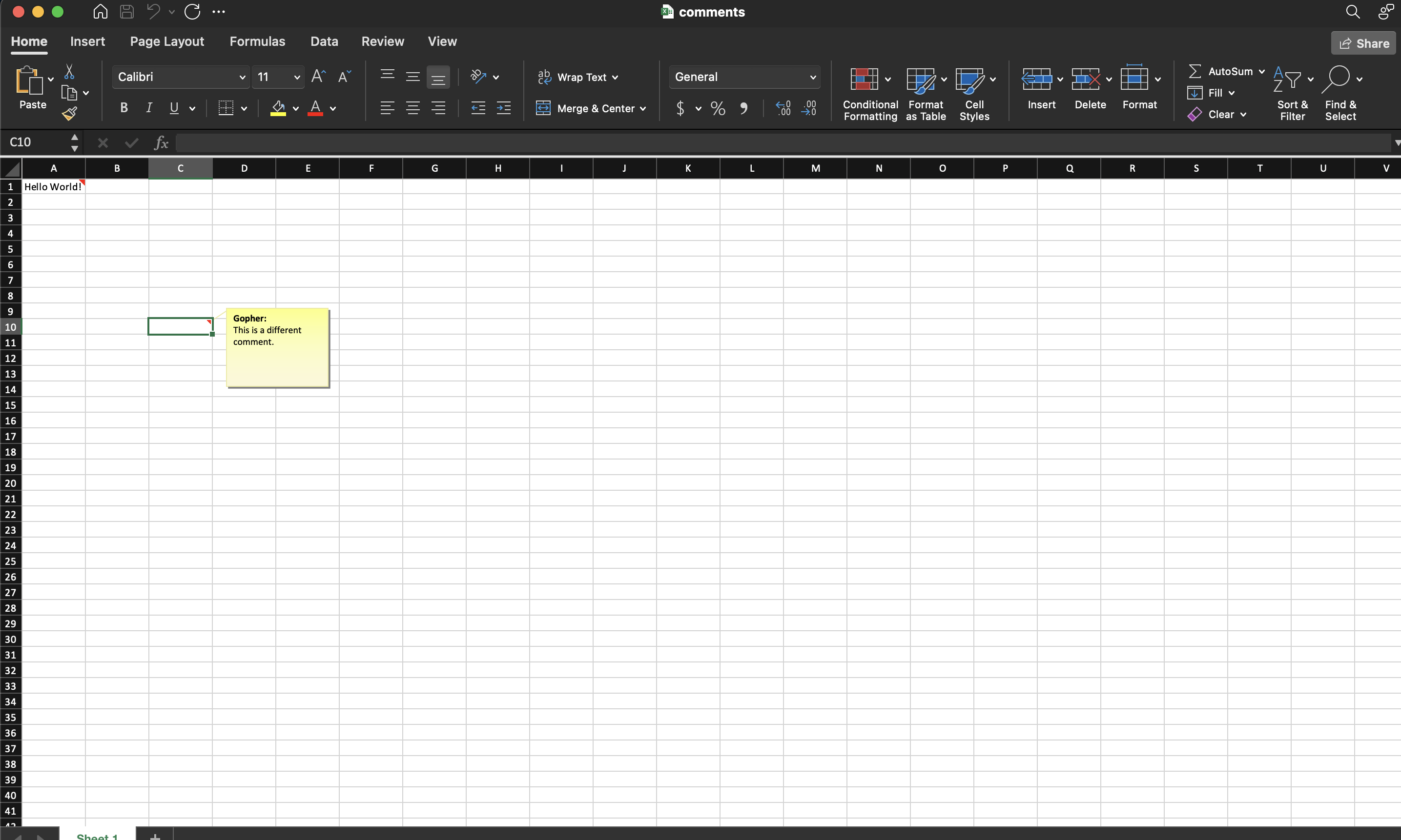 sample cell-comments