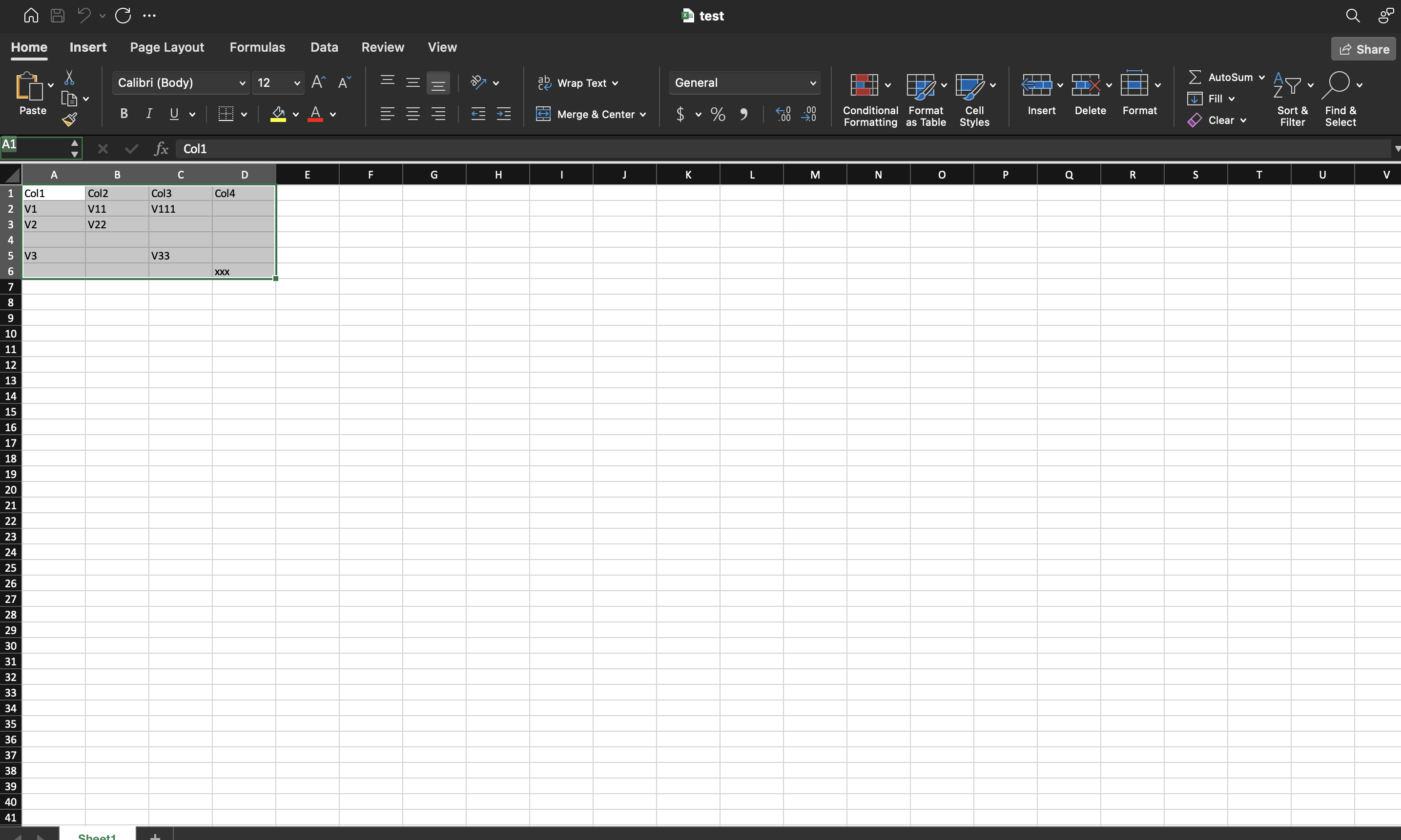 test spreadsheet