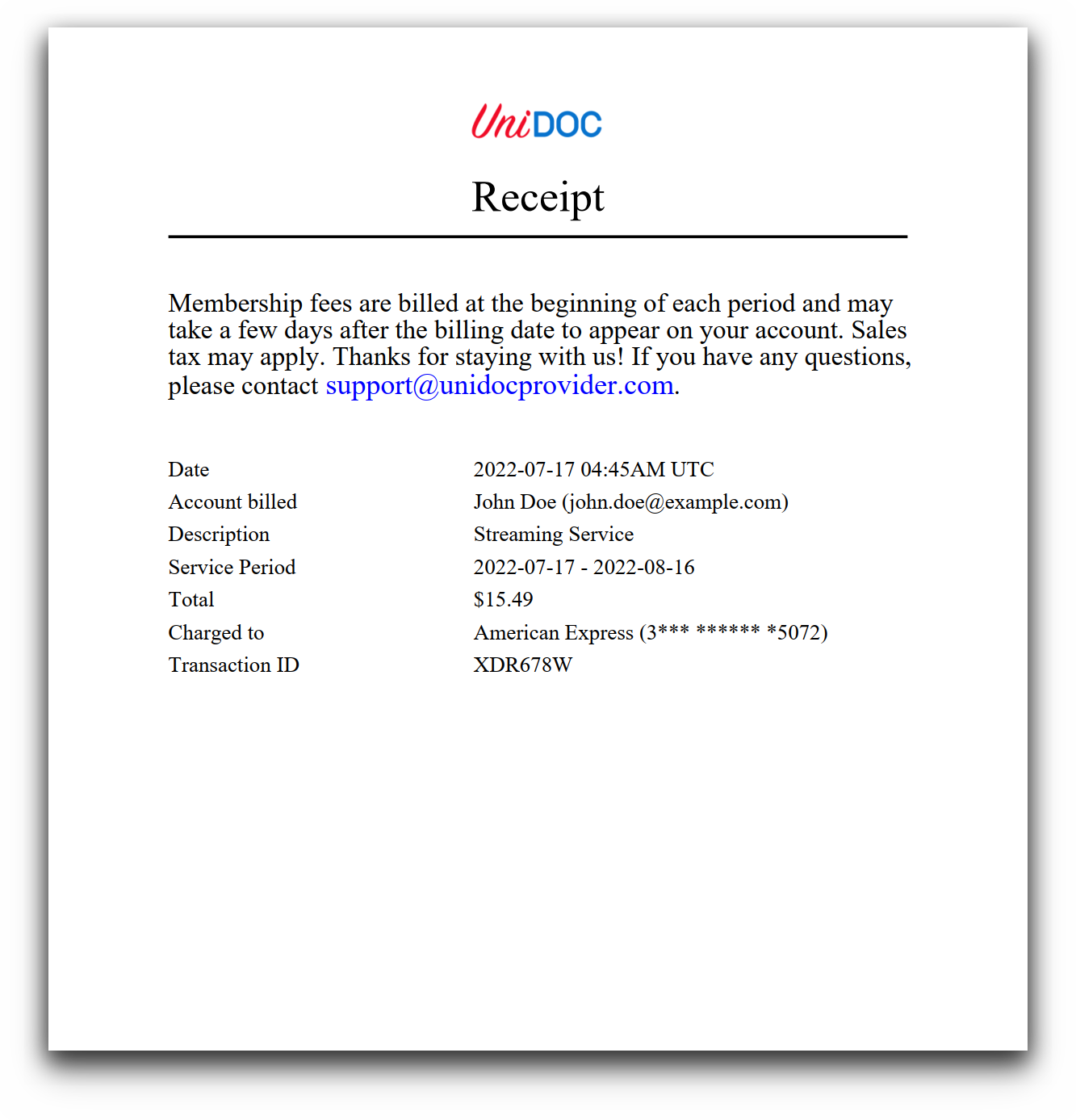 Receipt Document