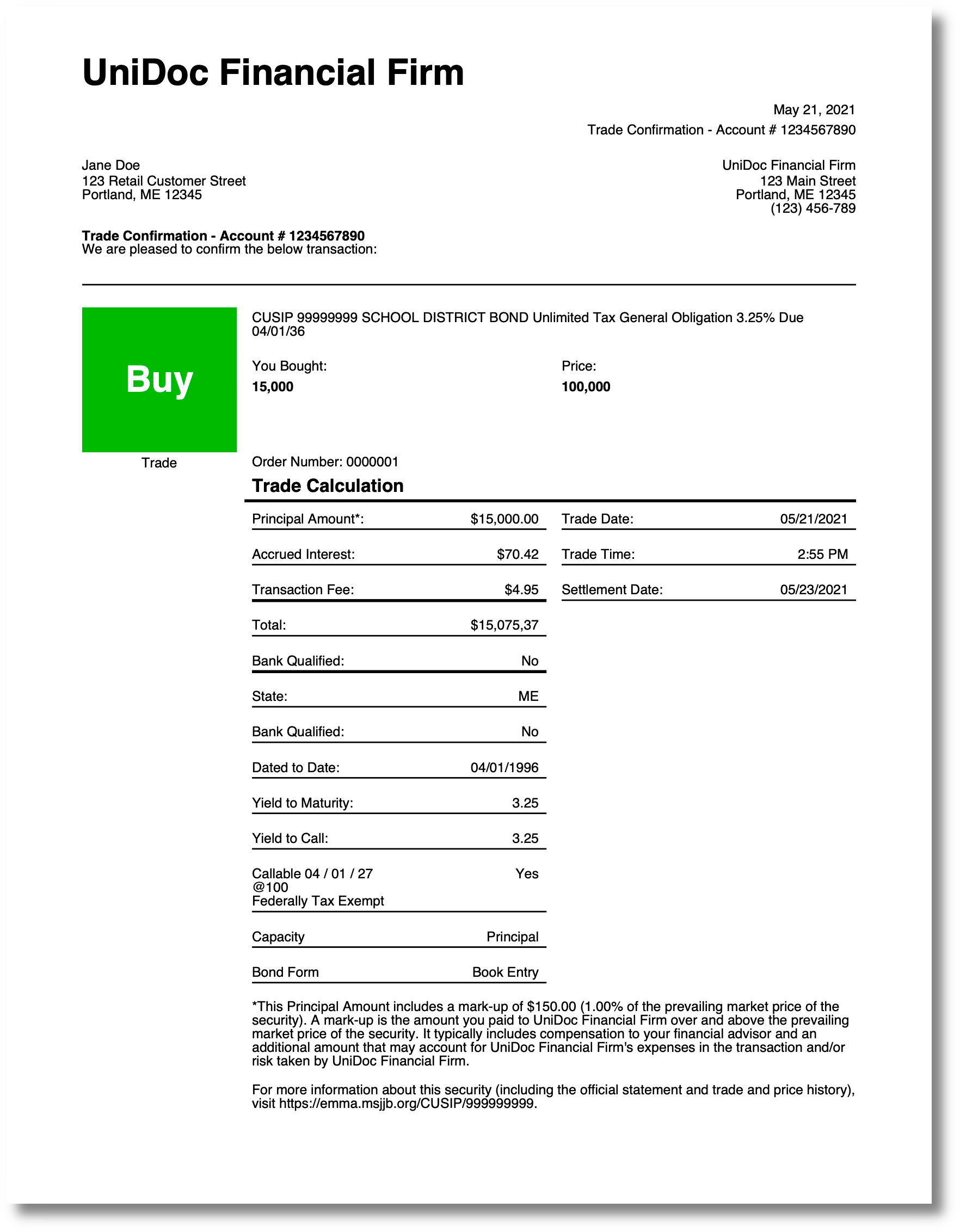 Trade Confirmation